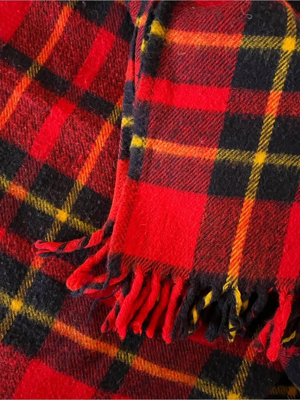 Vintage Faribo Fluff-Loomed Wool Stadium Throw Plaid Fringe USA